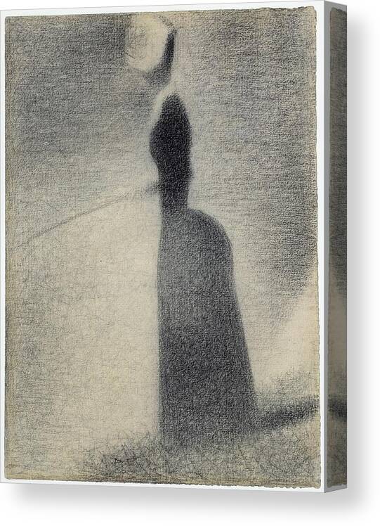 A Woman Fishing Canvas Print featuring the painting A Woman Fishing by Georges Seurat