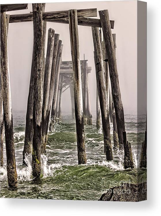 Waves Canvas Print featuring the photograph Abandon Pier thru the Fog by Tom Gari Gallery-Three-Photography