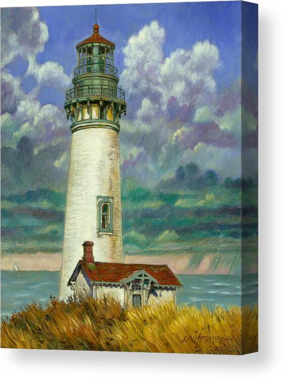 Lighthouse Canvas Print featuring the painting Abandoned Lighthouse by John Lautermilch