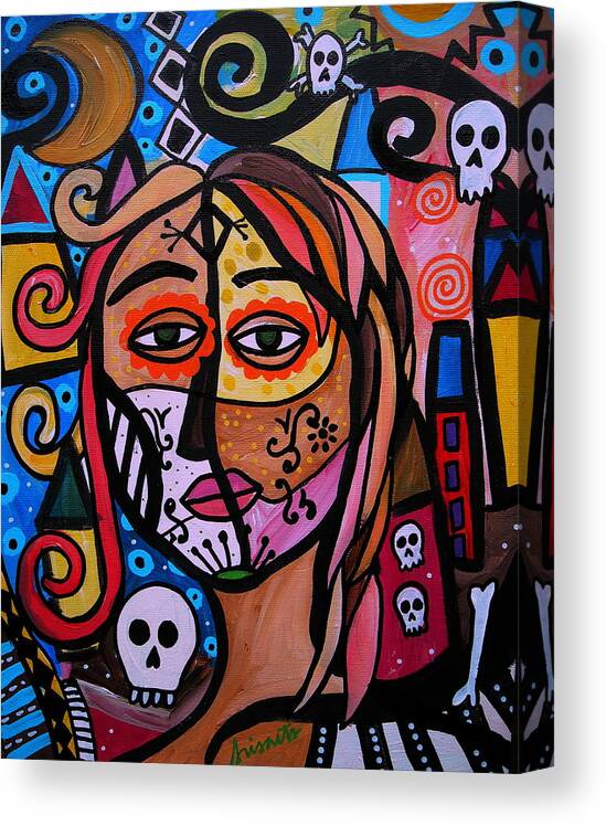 Dy Of The Dead Canvas Print featuring the painting Abstract Day Of The Dead by Pristine Cartera Turkus