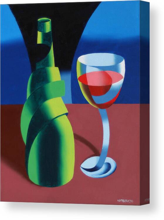 Abstract Canvas Print featuring the painting Abstract Geometric Wine Glass and Bottle by Mark Webster
