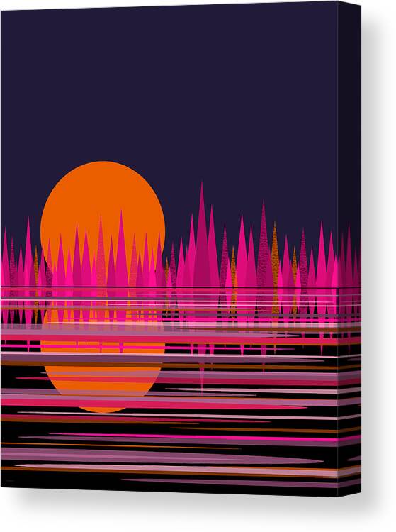 Abstract Moon Rise In Pink Canvas Print featuring the digital art Abstract Moon Rise in Pink by Val Arie