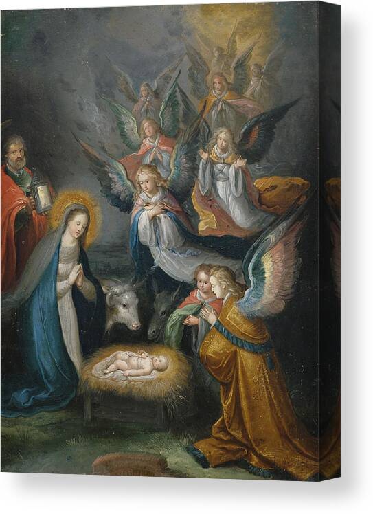 Nativity Canvas Print featuring the painting Adoration of the Shepherds by Cornelis de Baellieur