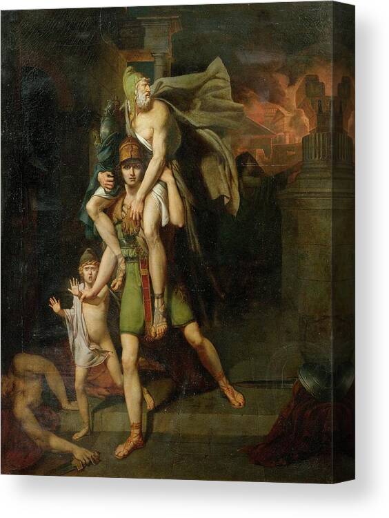 Brocas Canvas Print featuring the painting Aeneas fleeing with his father by MotionAge Designs