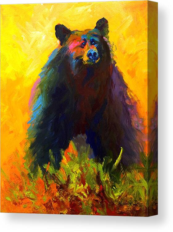 Western Canvas Print featuring the painting Alert - Black Bear by Marion Rose