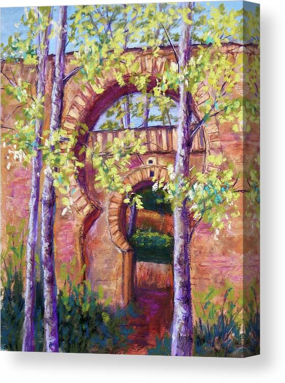 Alhambra Landscape Canvas Print featuring the pastel Alhambra Gates by Candy Mayer