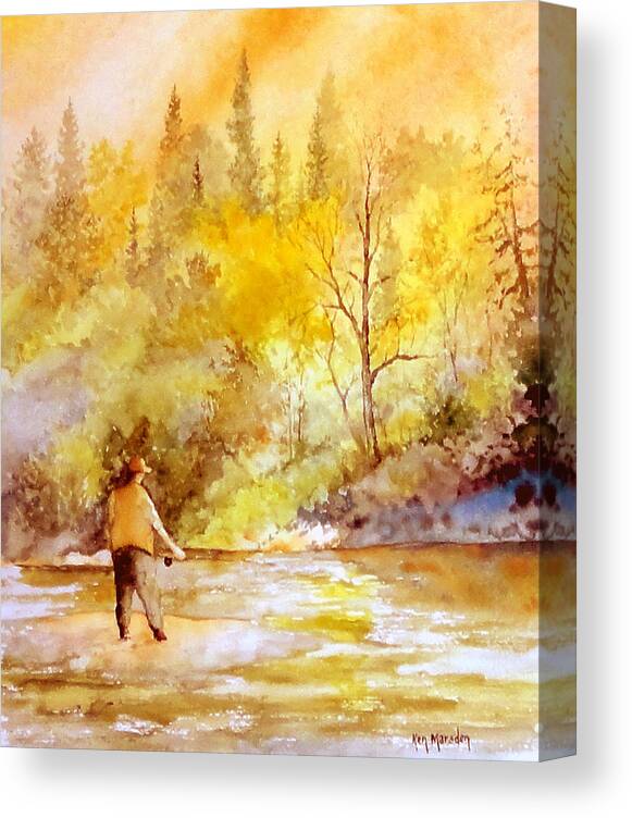 Fly Fishing Canvas Print featuring the painting Lone Fisherman by Ken Marsden