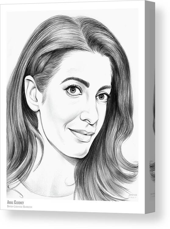Amal Clooney Canvas Print featuring the drawing Amal Clooney by Greg Joens