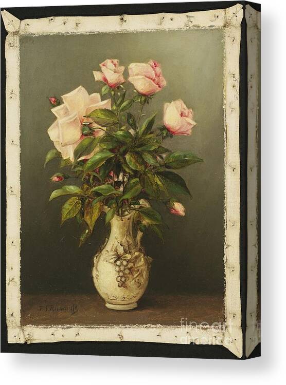 Thomas Addison Richards Canvas Print featuring the painting American Title Vase of Roses by MotionAge Designs
