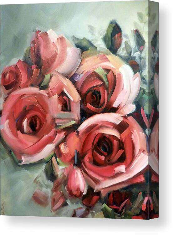 Roses Canvas Print featuring the painting Amid the Scent of Roses by Holly Van Hart