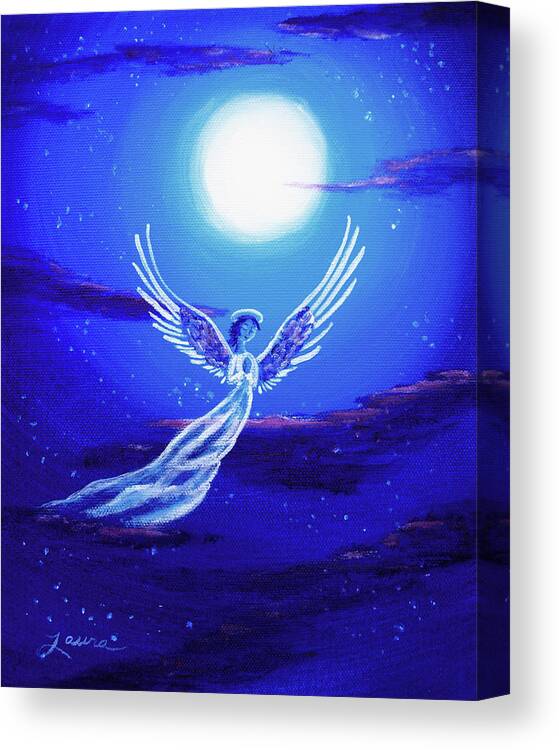 Angel Canvas Print featuring the painting Angel in Blue Starlight by Laura Iverson