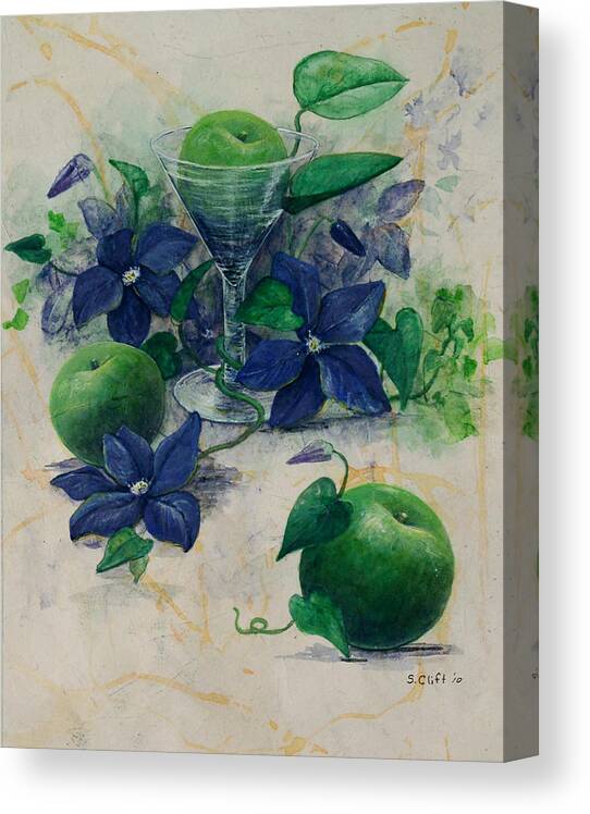 Flowers Canvas Print featuring the painting Apples and Clematis by Sandy Clift