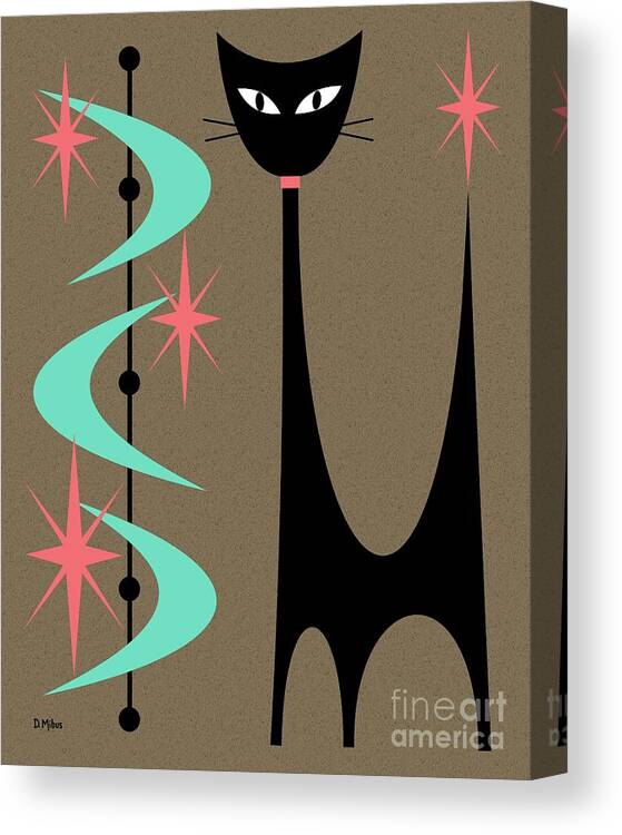 Mid Century Modern Canvas Print featuring the digital art Atomic Cat Aqua and Pink by Donna Mibus