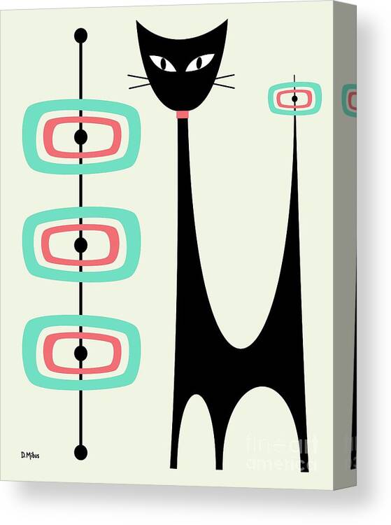 Mid Century Modern Canvas Print featuring the digital art Atomic Cat Orbs Aqua and Pink on Cream by Donna Mibus