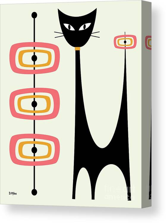 Mid Century Modern Canvas Print featuring the digital art Atomic Cat Orbs Pink and Gold on Cream by Donna Mibus