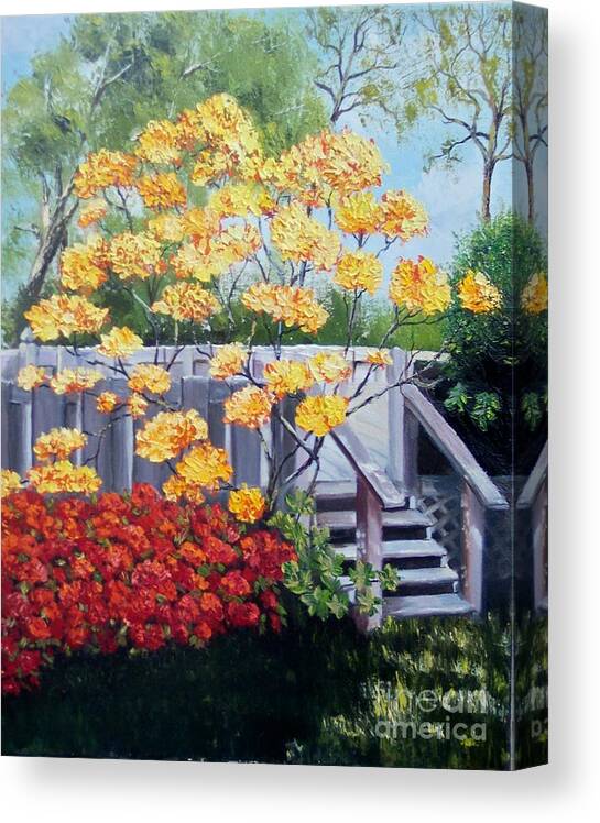 Landscape Canvas Print featuring the painting Azaleas by Marlene Book