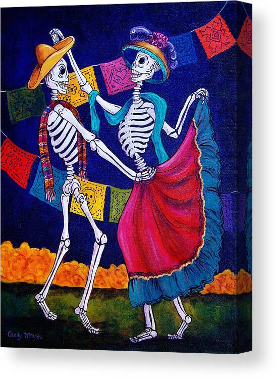 Dia De Los Muertos Canvas Print featuring the painting Bailando by Candy Mayer