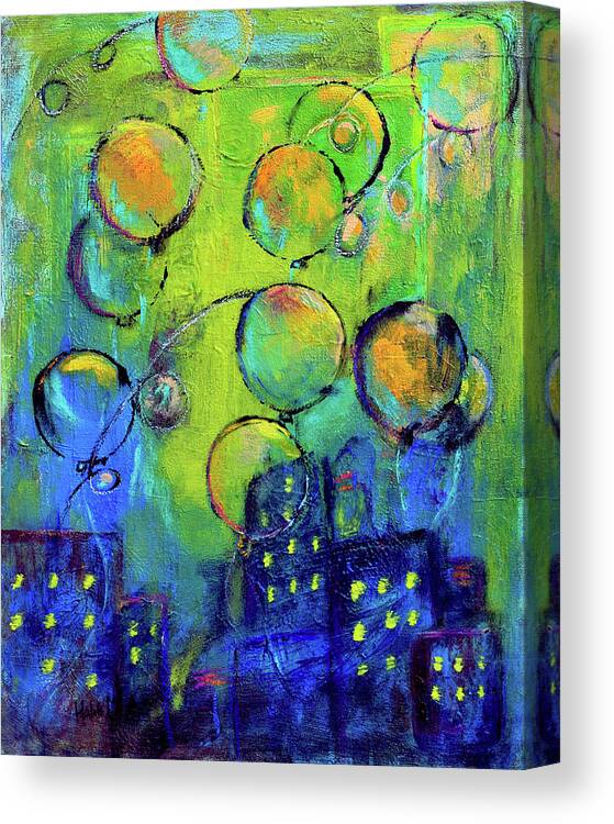 Halehabstract Canvas Print featuring the painting Cheerful Balloons Over City by Haleh Mahbod