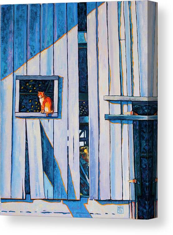 Stacey Neumiller Canvas Print featuring the painting Barn Cat by Stacey Neumiller
