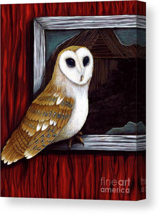 Barn Canvas Print featuring the painting Barn Owl Beauty by Rebecca Parker