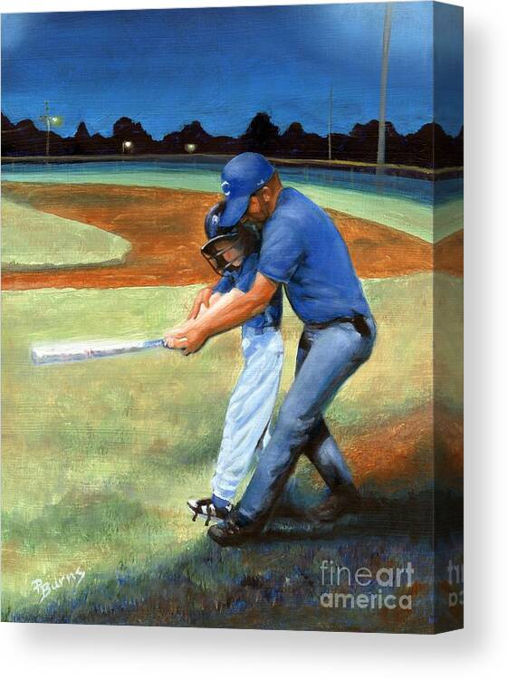 Little League Canvas Print featuring the painting Batting Coach by Pat Burns