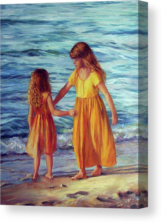 Two Sisters Canvas Print featuring the painting Beach Play by Marie Witte