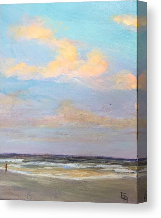 Beach Scene Canvas Print featuring the painting Beachcomber -5PM-3 by Gretchen Ten Eyck Hunt