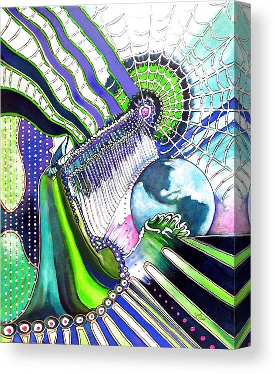Earth Green Blue Energy Web Abstract Flowing Bright Canvas Print featuring the painting Beaded Curtain by Judi Cain