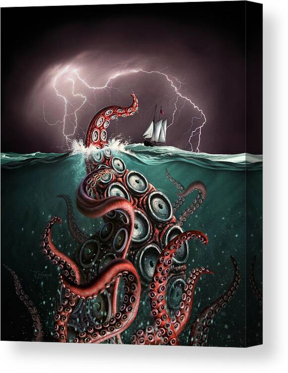 Squid Canvas Print featuring the digital art Beast 2 by Jerry LoFaro