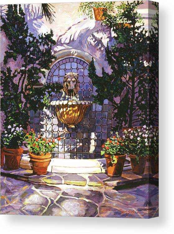 Fountains. Lions Head Fountains Canvas Print featuring the painting Bellagio Fountain by David Lloyd Glover
