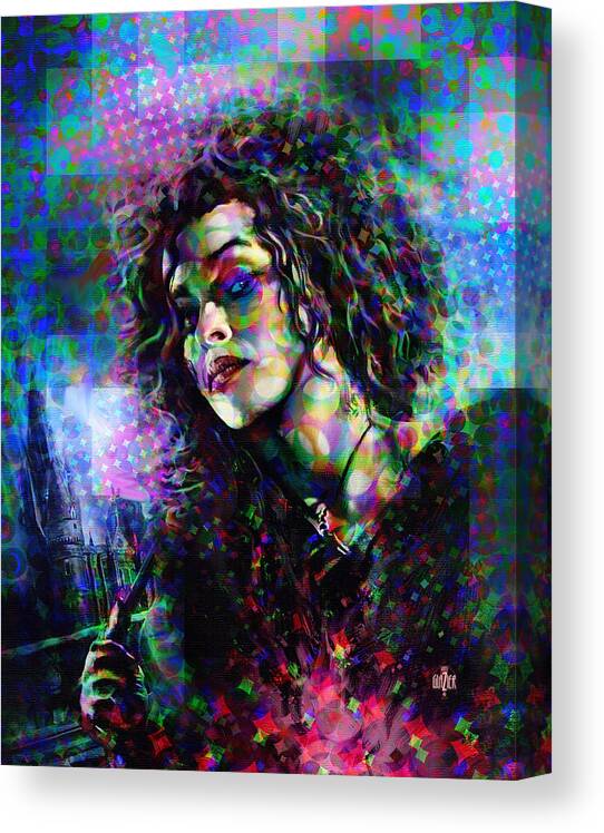 Gryffindor Canvas Print featuring the digital art Bellatrix Lestrange Halftone Portrait by Garth Glazier