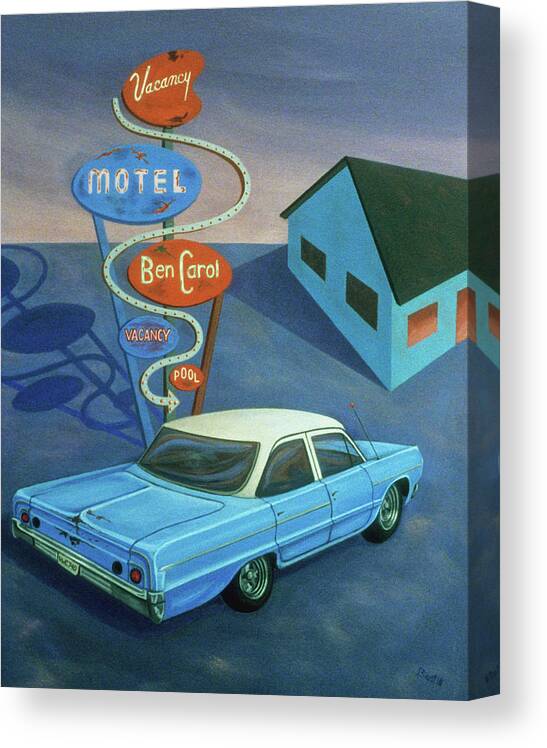  Roadside Attractions Canvas Print featuring the painting Ben Carol Motel by Sally Banfill