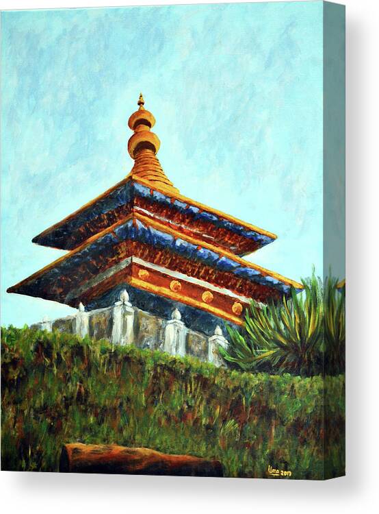 Bhutan Series Canvas Print featuring the painting Bhutan series - Architecture by Uma Krishnamoorthy