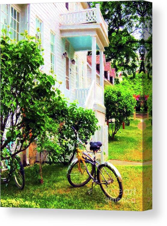 Traditional Art Canvas Print featuring the painting Bikes in the Yard I I by Desiree Paquette