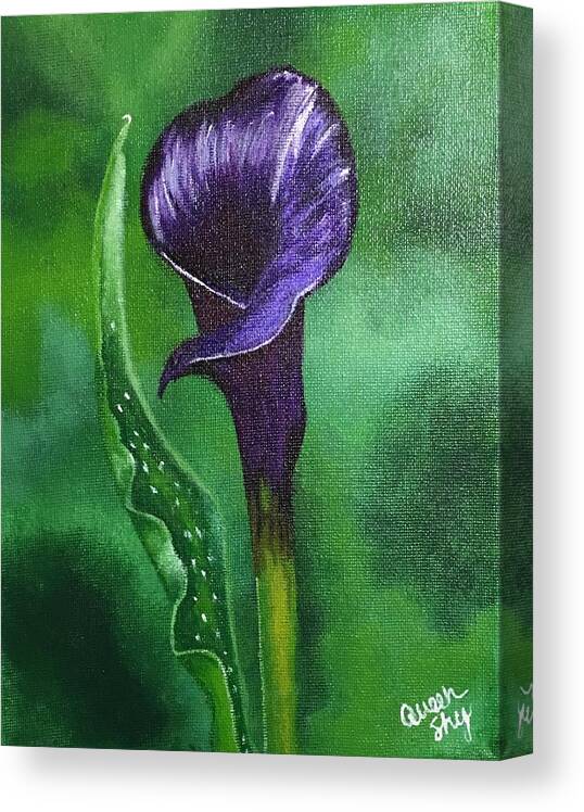 Black Canvas Print featuring the painting Black Calla Lily by Queen Gardner