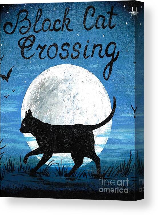 Print Canvas Print featuring the painting Black Cat Crossing by Margaryta Yermolayeva