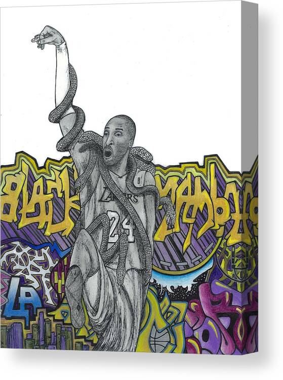 Kobe Bryant Canvas Print featuring the drawing Black Mamba by Steve Weber