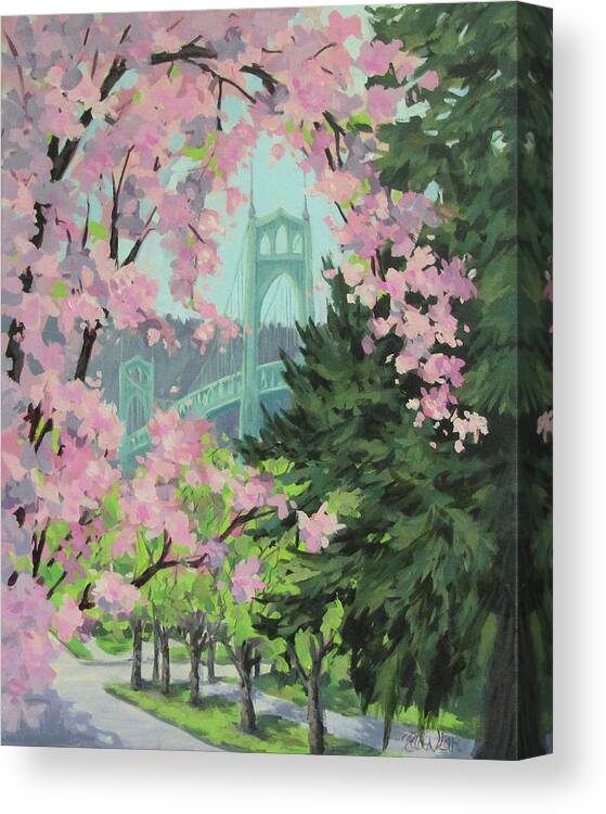 Bridge Canvas Print featuring the painting Blossoming Bridge by Karen Ilari
