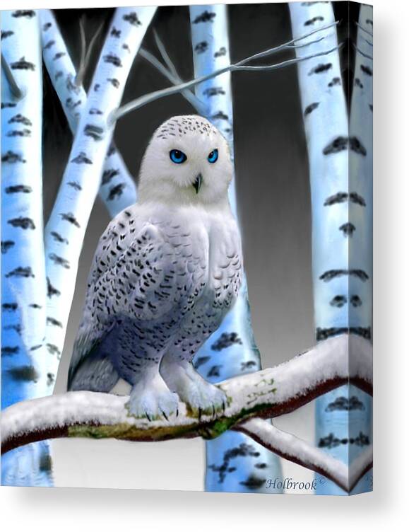 Blue-eyed Snow Owl Canvas Print featuring the digital art Blue-eyed Snow Owl by Glenn Holbrook