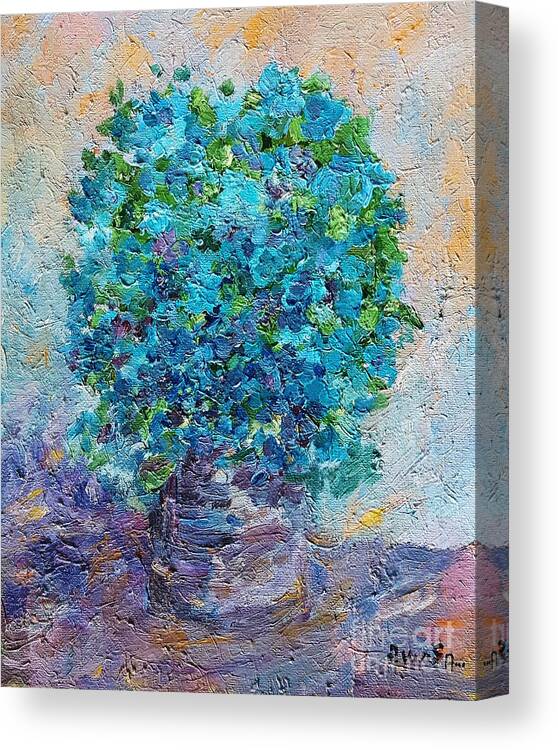 Still Life Canvas Print featuring the painting Blue flowers in a vase by Amalia Suruceanu