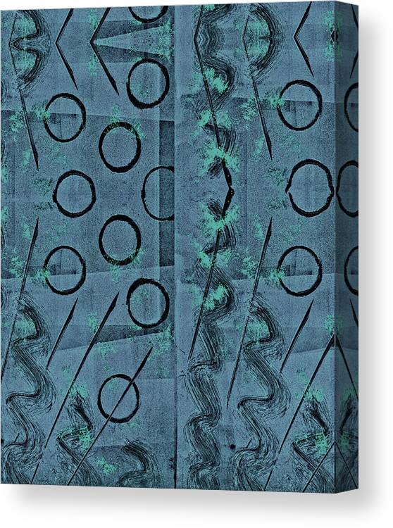 Abstract Canvas Print featuring the digital art Blue Green Black Abstract by Sheryl Karas