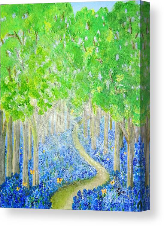 Bluebell Canvas Print featuring the painting Bluebell Wood with Butterflies by Karen Jane Jones