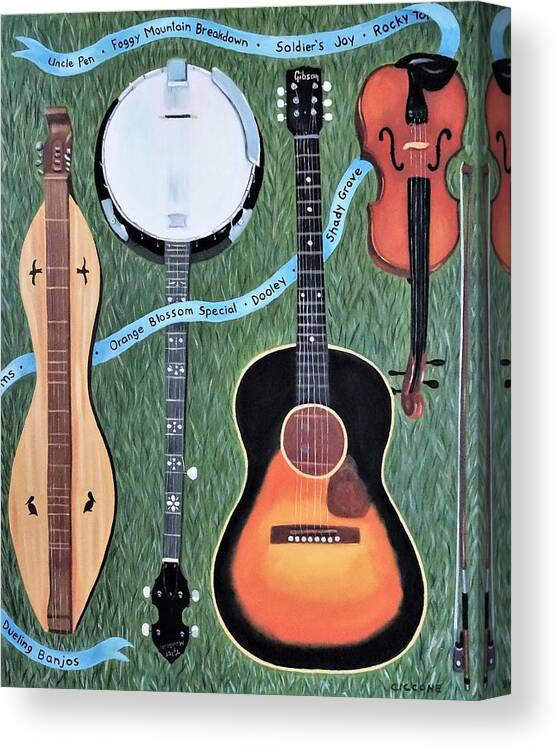 Instruments Canvas Print featuring the painting Bluegrass Tribute by Jill Ciccone Pike