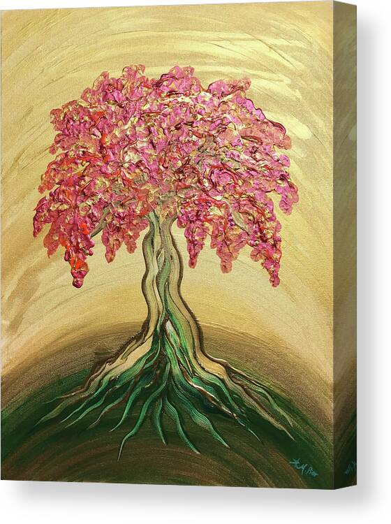 Flame Tree Canvas Print featuring the painting Breathe Golden Peace by Michelle Pier