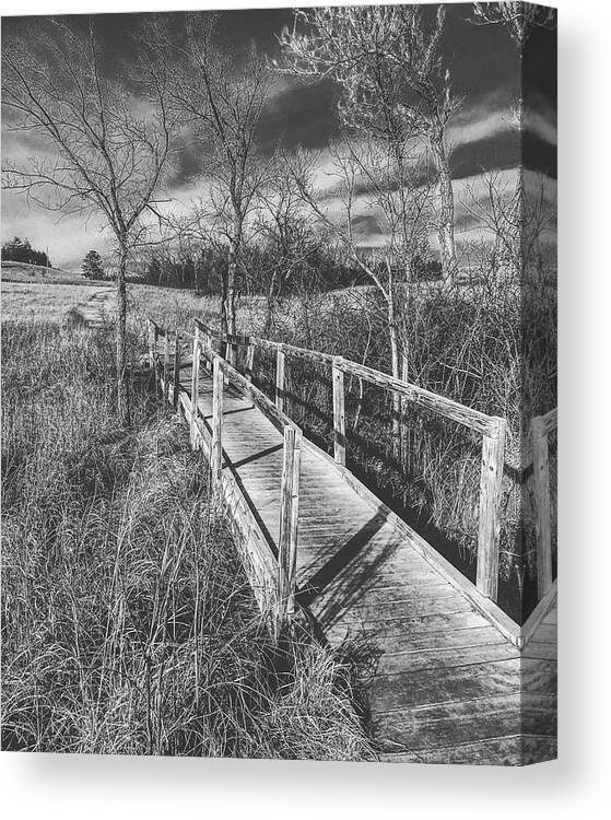 Bridge Canvas Print featuring the photograph Bridge on the Prairie by Michael Oceanofwisdom Bidwell