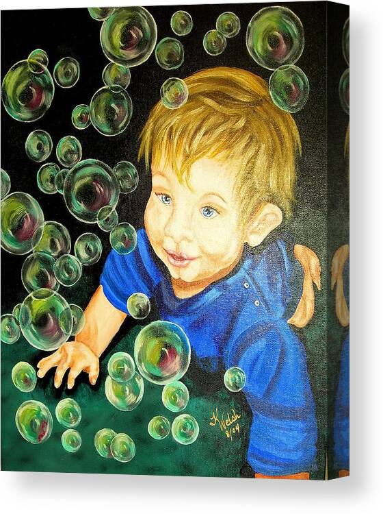 Baby Canvas Print featuring the painting Bubble Baby by Kathern Ware