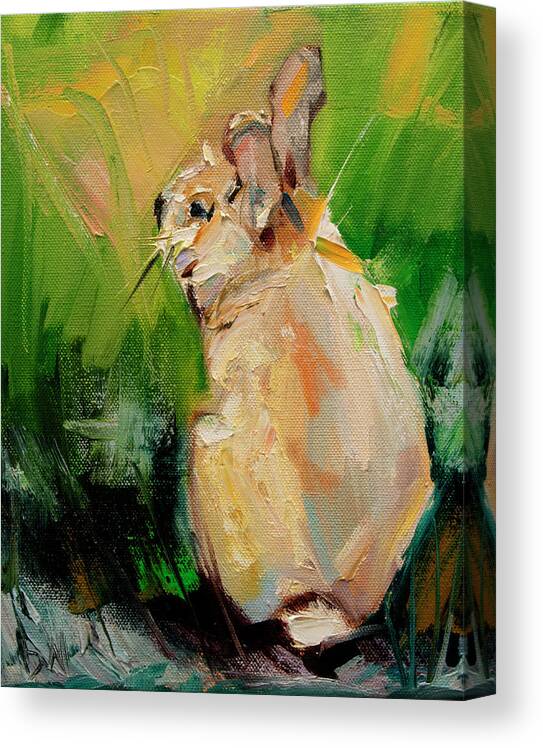 Bunny Canvas Print featuring the painting Bunny Hiding by Diane Whitehead