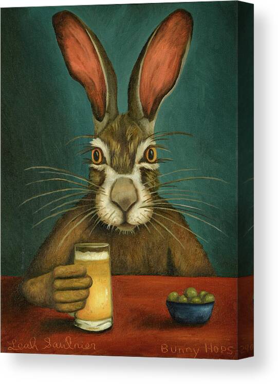Bunny Canvas Print featuring the painting Bunny Hops by Leah Saulnier The Painting Maniac