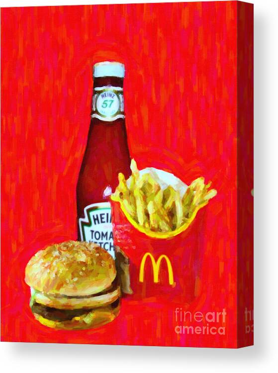 Wingsdomain Canvas Print featuring the photograph Burger Fries And Ketchup by Wingsdomain Art and Photography