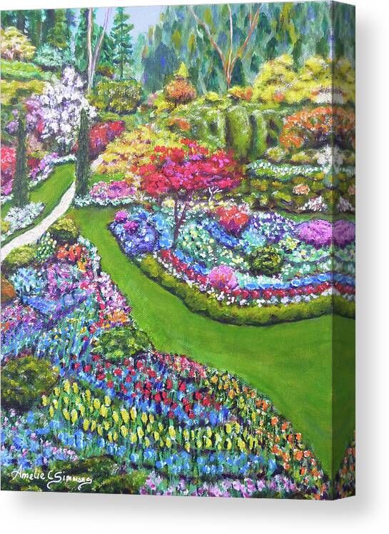 Butchart Gardens Canvas Print featuring the painting Butchart Gardens by Amelie Simmons